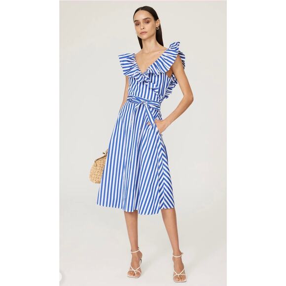 Polo Ralph Lauren AvIne Stripe Ruffle Cotton Midi Wrap Sundress (new) - Picture 4 of 7